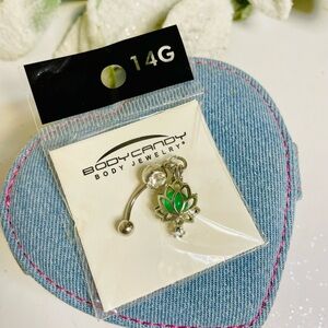Body Candy Silver and Green Lotus Belly Ring 14G